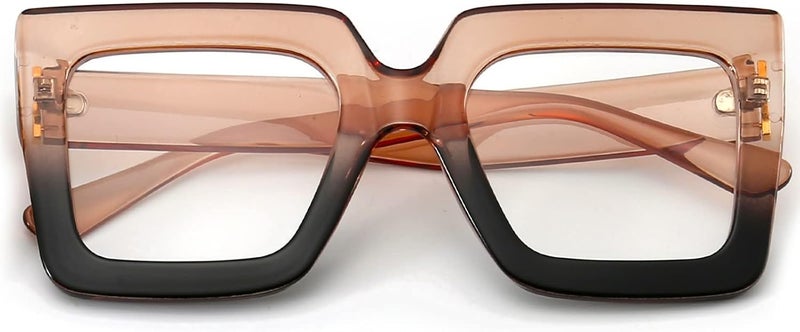 Breaksun Oversized Blue Light Glasses for Women Fashion Thick Square Computer Eyewear Non-Prescription Black Glasses (Champagne Black) - Image 1